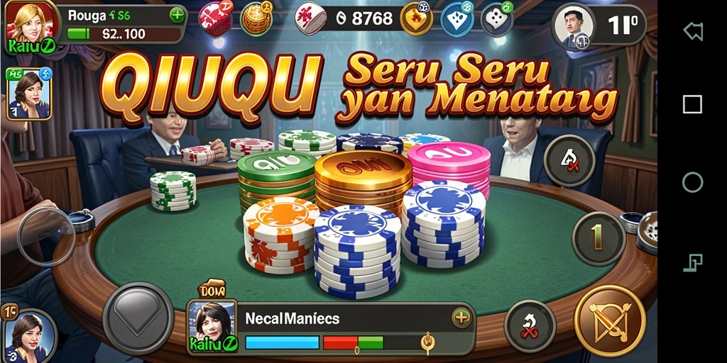 Tampilan screenshot utama 8768 menampilkan aksi permainan QiuQiu yang seru.