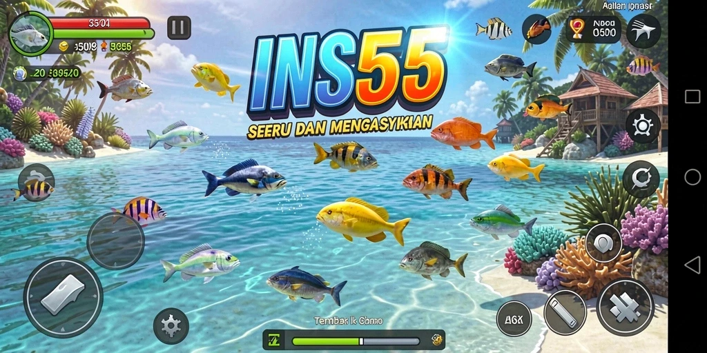 Tampilan gameplay INS55 dengan aksi tembak ikan yang seru.