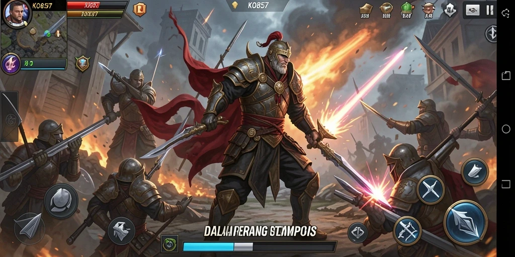 Screenshot gameplay KO857 menampilkan aksi mendebarkan di medan perang.