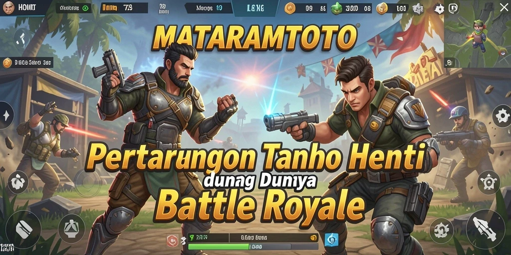 Screenshot gameplay MATARAMTOTO menampilkan pertempuran intens di arena Battle Royale.