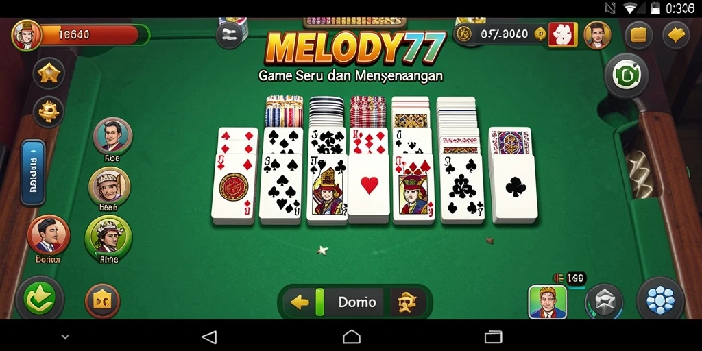 Tampilan utama gameplay MELODY77 dengan aksi bermain domino.