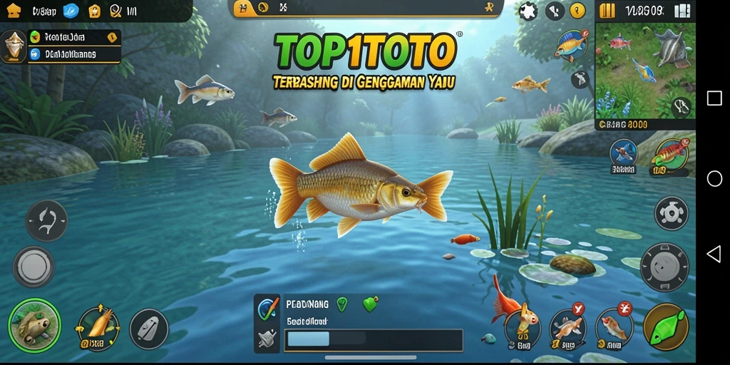 Gameplay seru dalam TOP1TOTO saat menangkap ikan.