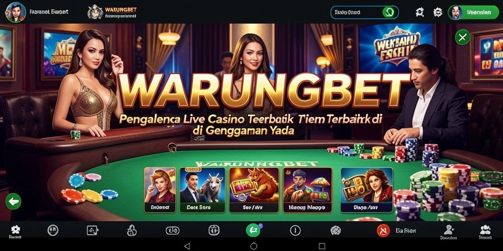 Screenshot gameplay WARUNGBET menampilkan dealer langsung dan suasana kasino yang mendebarkan.
